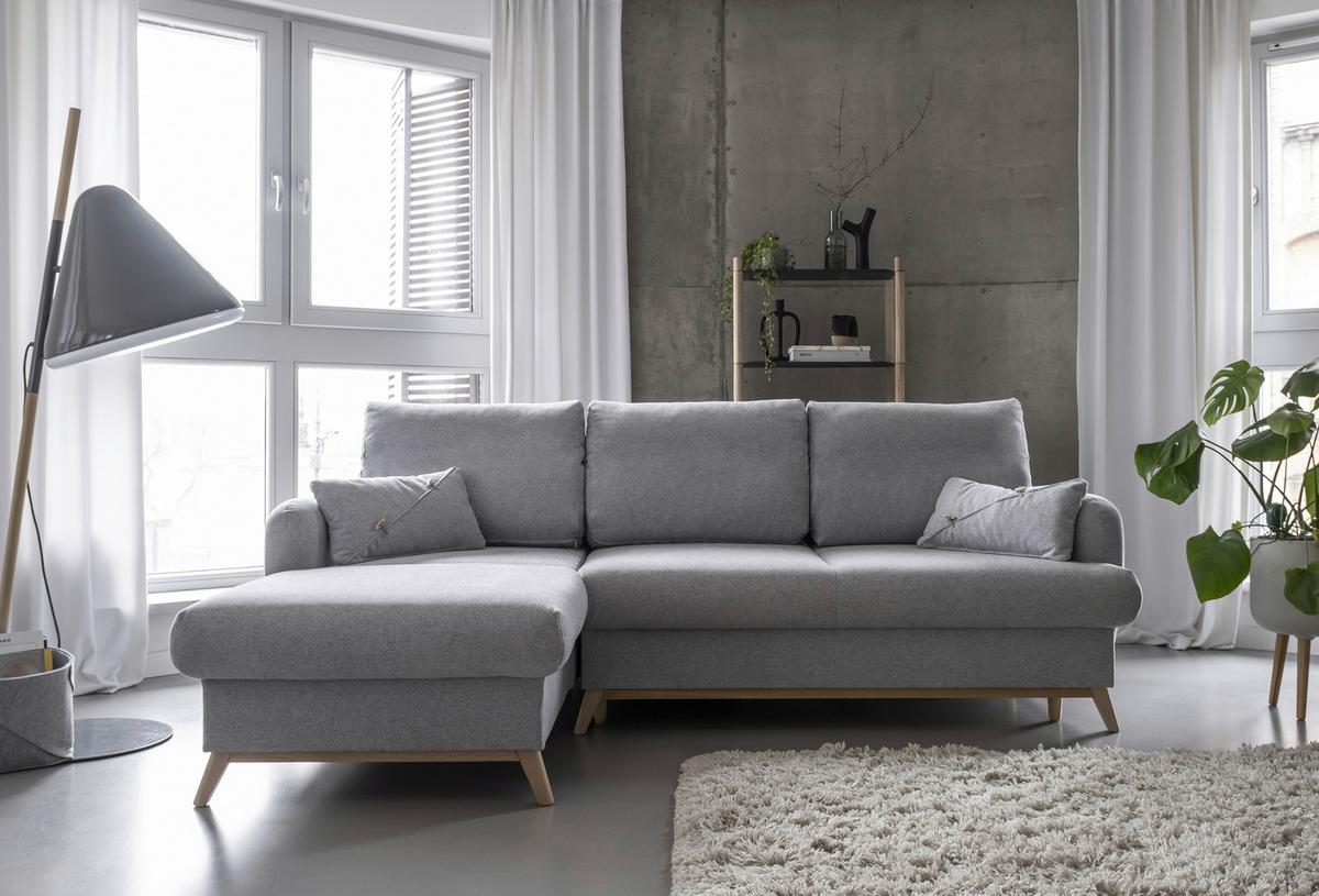 Ecksofa Scandic Lagom Beige S: 157x235 cm - Hellgrau/Naturfarben, Textil (157/235cm) - MID.YOU