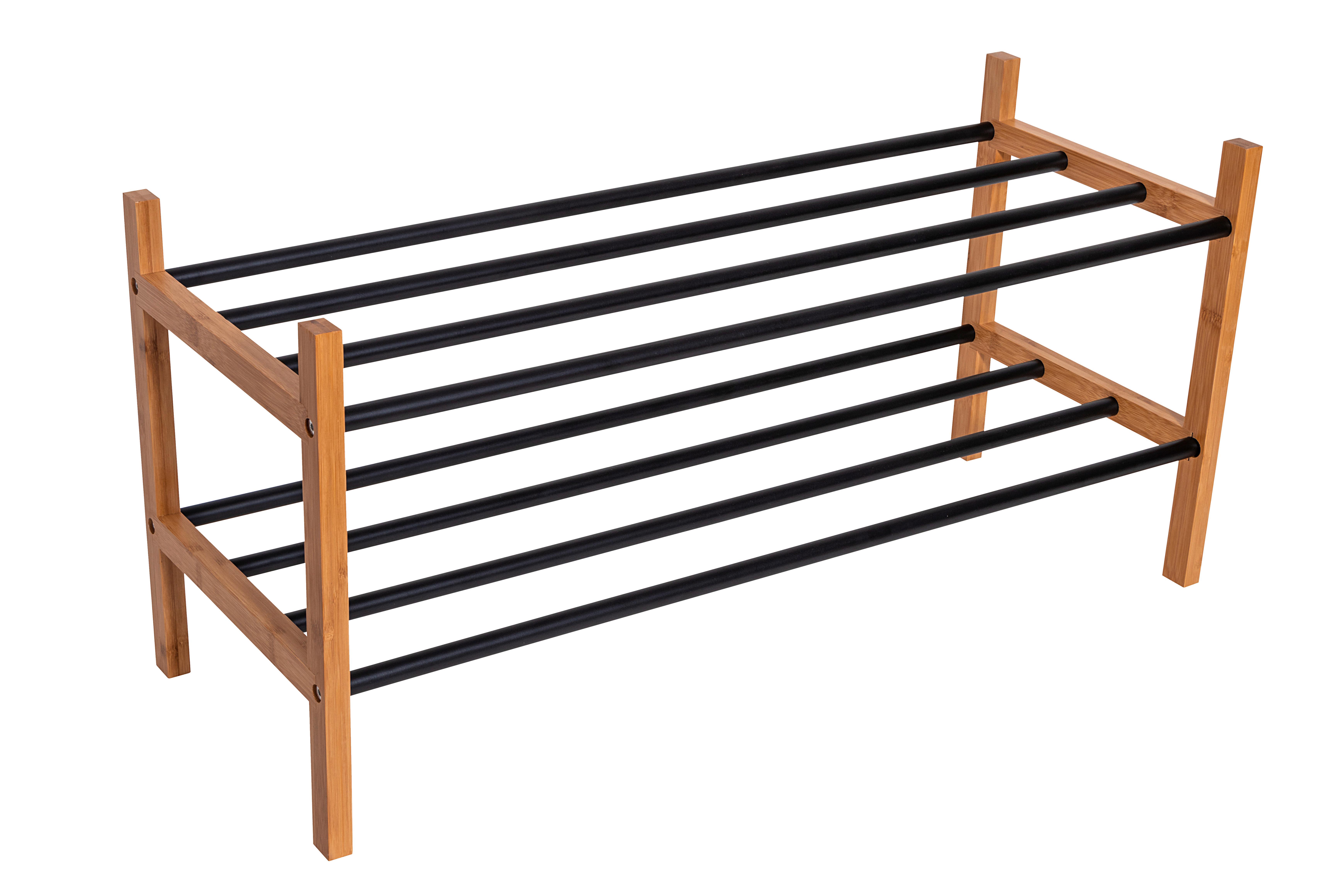 Schuhregal Bamboo 2 Ablagen 6 Paar Schwarz H: 37 cm - Schwarz, Basics, Holz/Metall (78,5/37/30cm)