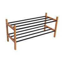 Schuhregal Bamboo 2 Ablagen 6 Paar Schwarz H: 37 cm - Schwarz, Basics, Holz/Metall (78,5/37/30cm)