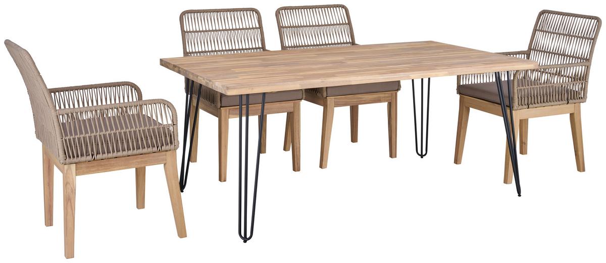 Gartenstuhl Bergen Aus Holz/kunststoff/textil - Hellbraun/Hellgrau, MODERN, Holz/Kunststoff (58/92/67cm) - Beldano