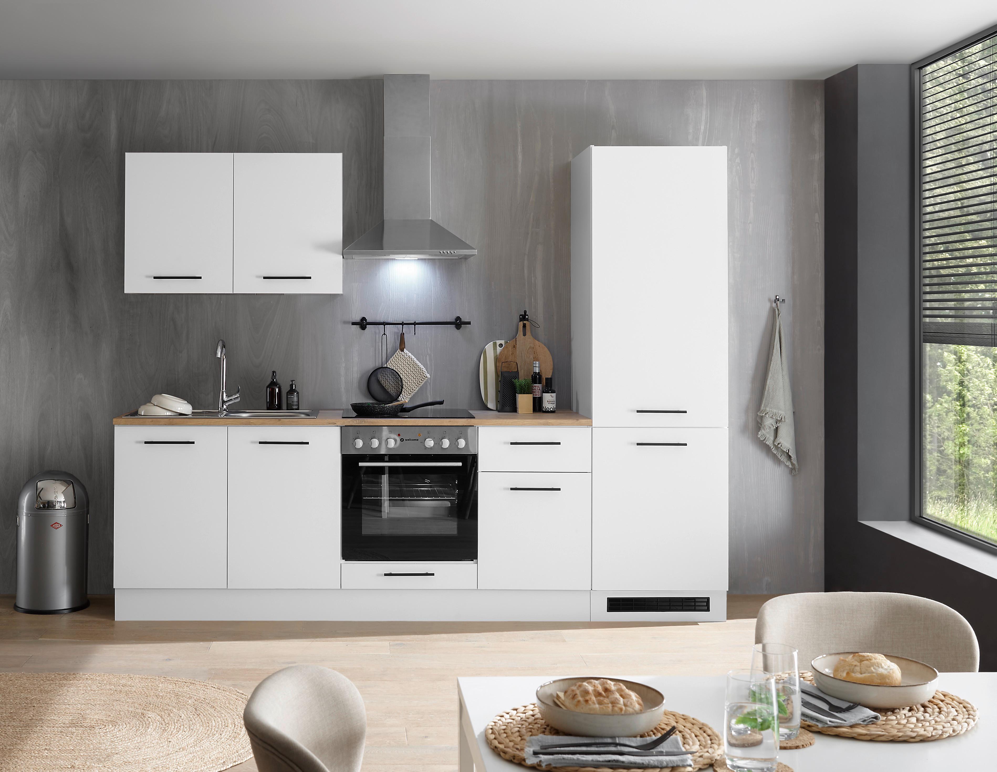 Kuchyňský blok bez spotřebičů TIROL - bílá/barvy dubu, Basics, kompozitní dřevo/plast (270cm) - MID.YOU