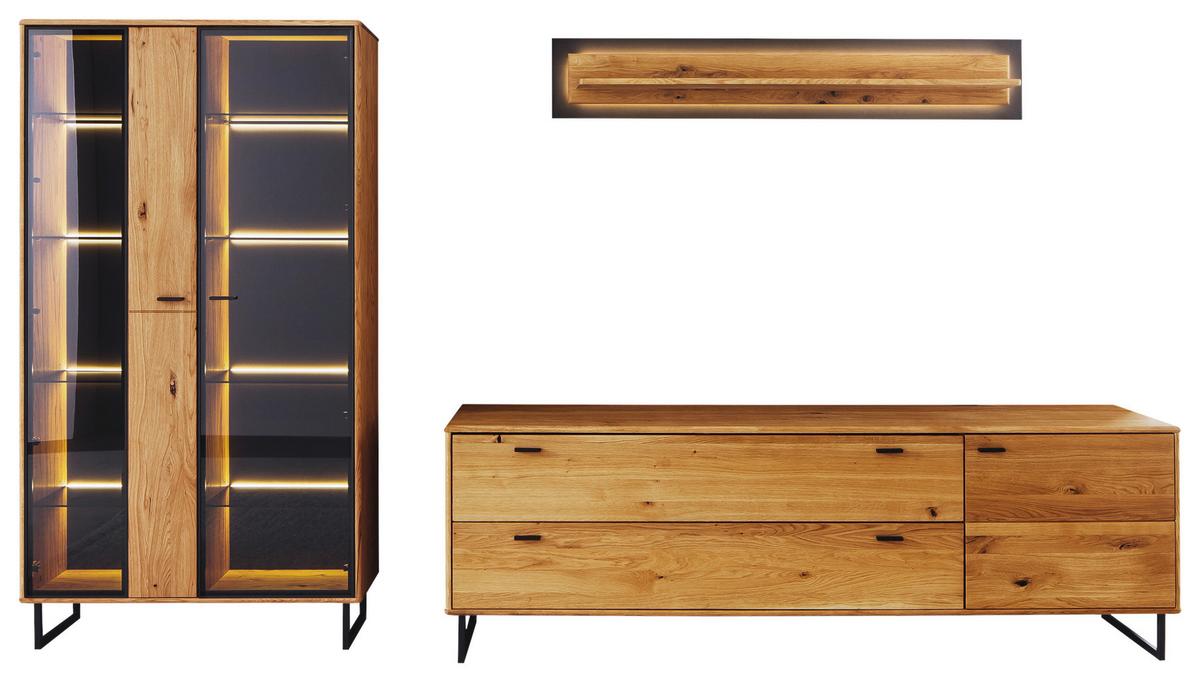 Wohnwand Arezzo Wildeiche/Anthrazit B: 319 cm - Wildeiche/Anthrazit, Design, Glas/Holz (319/186/50cm) - MID.YOU