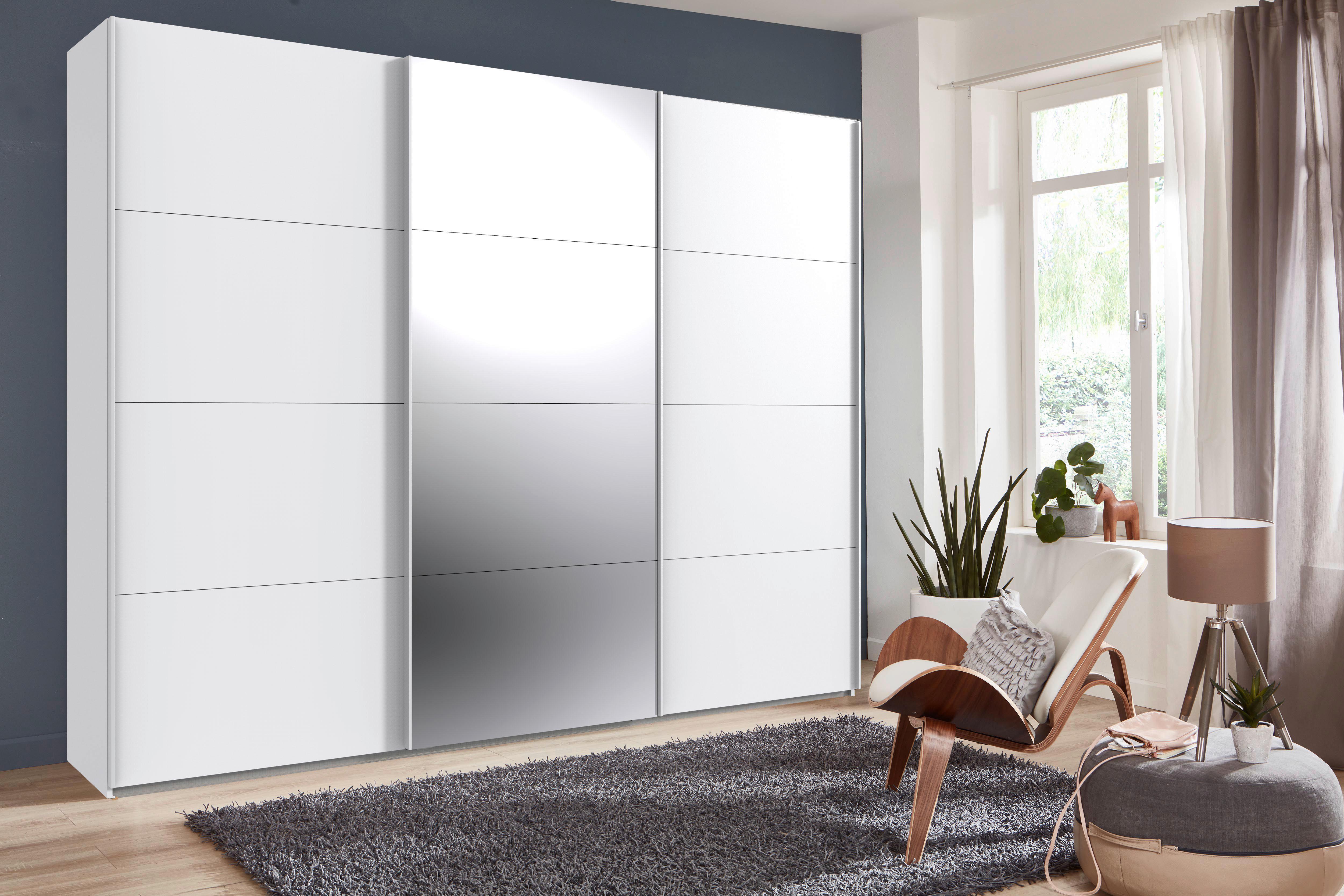 Schwebetürenschrank B: 270 Cm Norderstedt Weiß - Weiß, MODERN, Glas/Holzwerkstoff (270/236/64cm) - MID.YOU