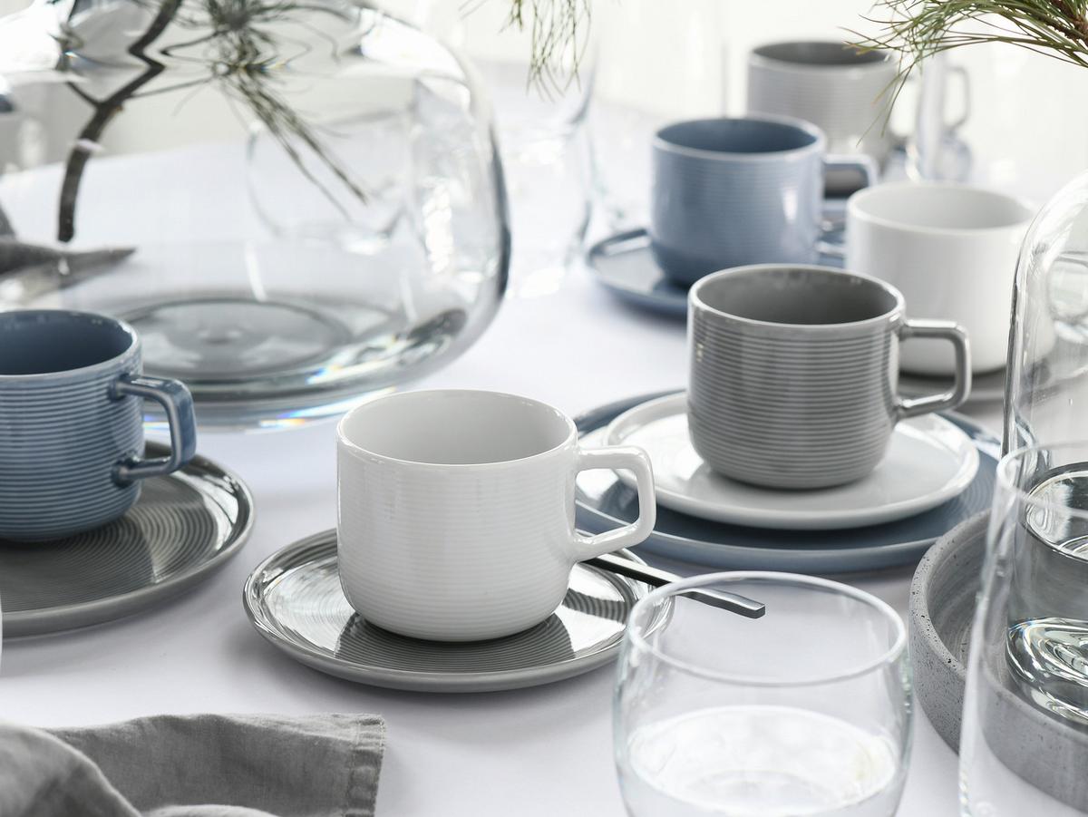 Kaffeeservice 18-Teilig. Porzellan, multicolor - Graublau/Weiß, Basics, Keramik - Creatable