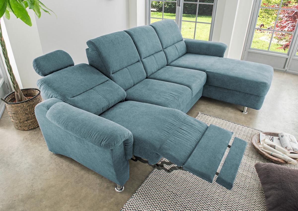 Ecksofa Parole Hellblau S:292/165 cm - Chromfarben/Hellblau, KONVENTIONELL, Textil (292/165cm) - Livetastic