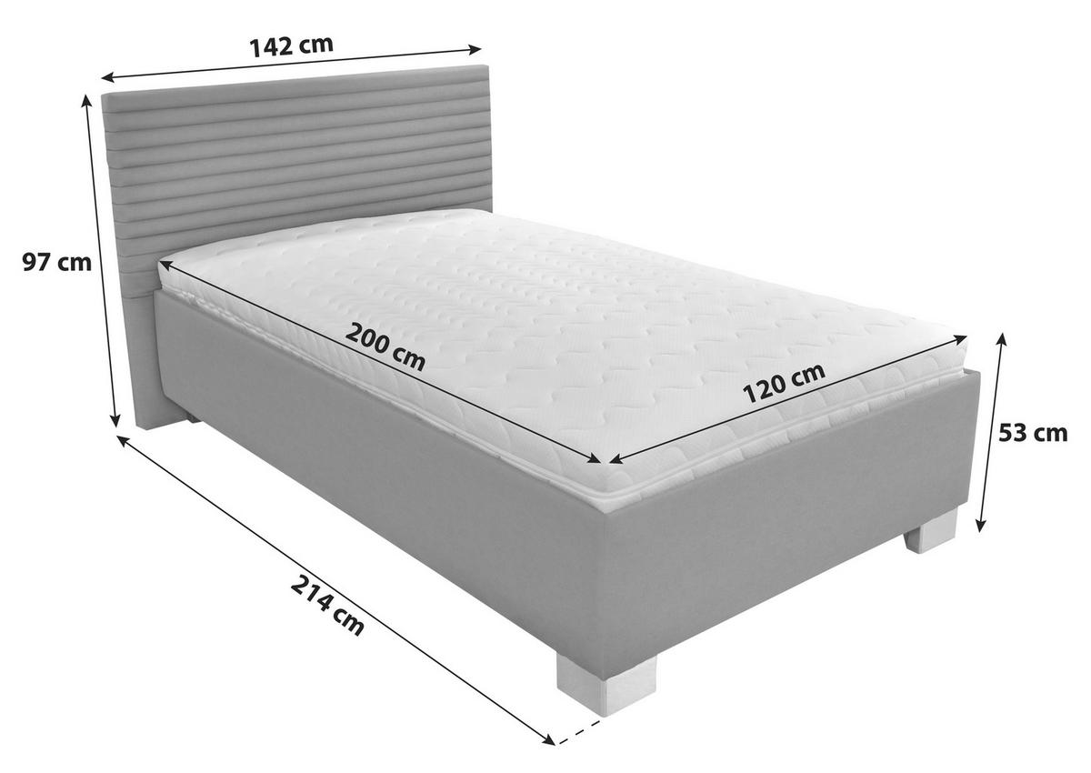 Čalouněná postel Como, 120x200, šedá - šedá/bílá, dřevo/textil (120/200cm)