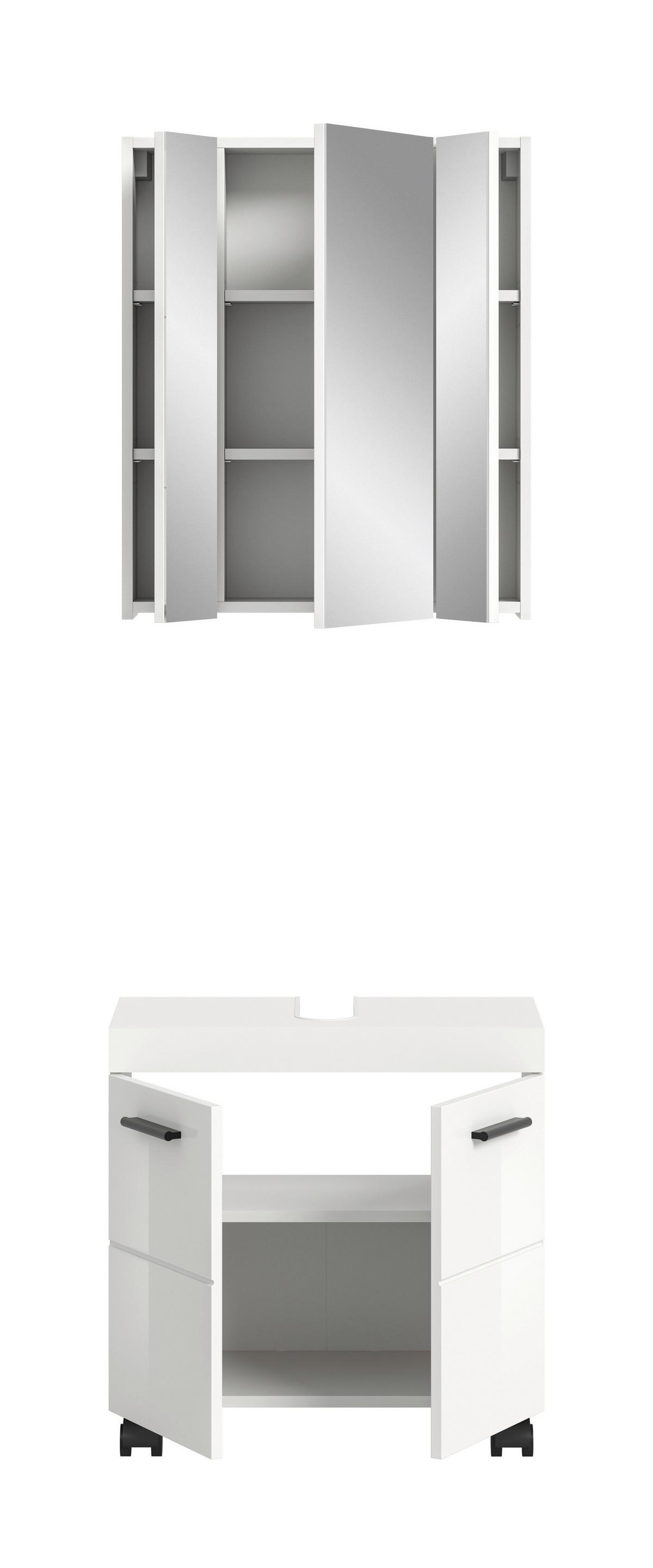 Badezimmer Nova Weiß B: 60cm - Weiß Hochglanz/Schwarz, Trend, Glas/Holzwerkstoff (60cm) - MID.YOU