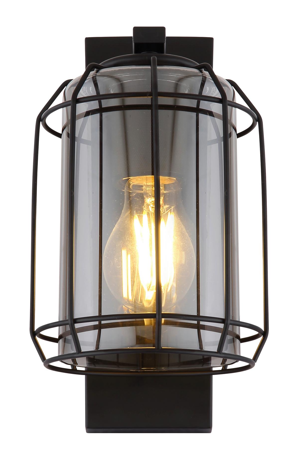 Wandleuchte 1-Flammig Rauchglas mit Gitter - Schwarz, Basics, Glas/Metall (13/16,5/25cm) - Globo