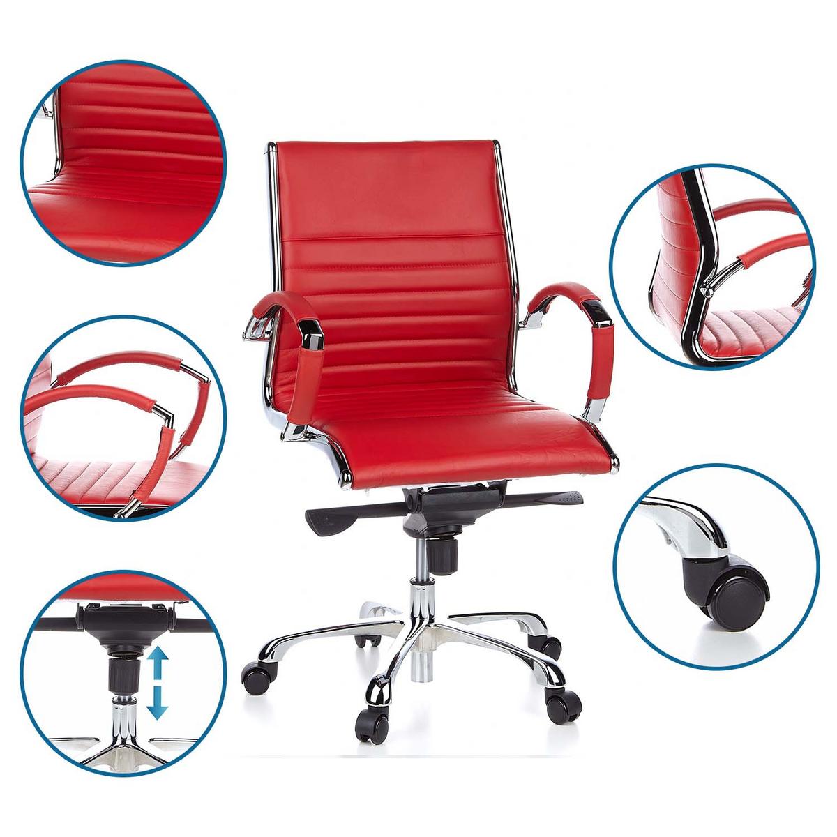Bürostuhl Parma Mit Wippfunktion Rot Bis 110 Kg - Chromfarben/Rot, MODERN, Leder/Kunststoff (60/111/50cm) - MID.YOU