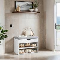 Schuhbank Shoe Bench - Weiß/Grau, MODERN, Leder/Holzwerkstoff (60/44/30cm) - MID.YOU
