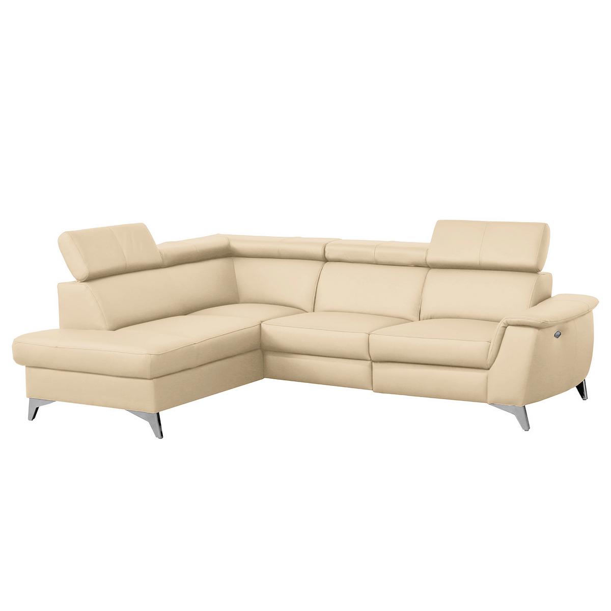 Ecksofa Lince Beige S: 197x257 cm - Chromfarben/Beige, Design, Leder/Textil (197/257cm) - Livetastic