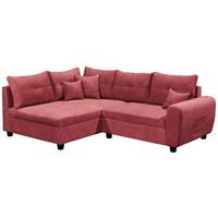 Ecksofa mit Schlaffunktion + Kissen Lea, Polyester-Nylon - Beere/Schwarz, Basics, Holzwerkstoff/Textil (176/248cm) - MID.YOU