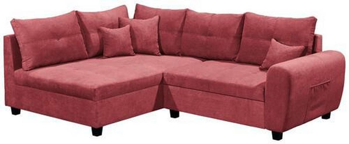 Ecksofa mit Schlaffunktion + Kissen Lea, Polyester-Nylon - Beere/Schwarz, Basics, Holzwerkstoff/Textil (176/248cm) - MID.YOU