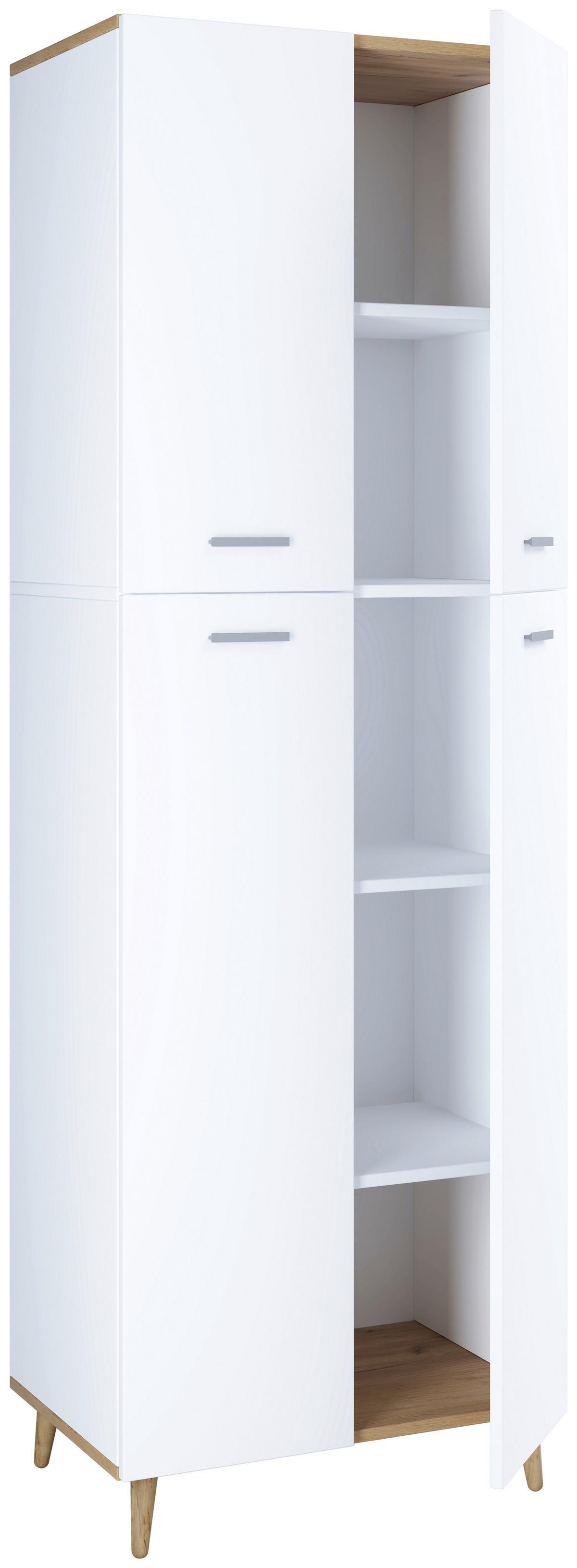 Víceúčelová skříň LANDOS, bílá/medový dub - bílá/šedá, Moderní, kompozitní dřevo/plast (60/184/39cm) - MID.YOU