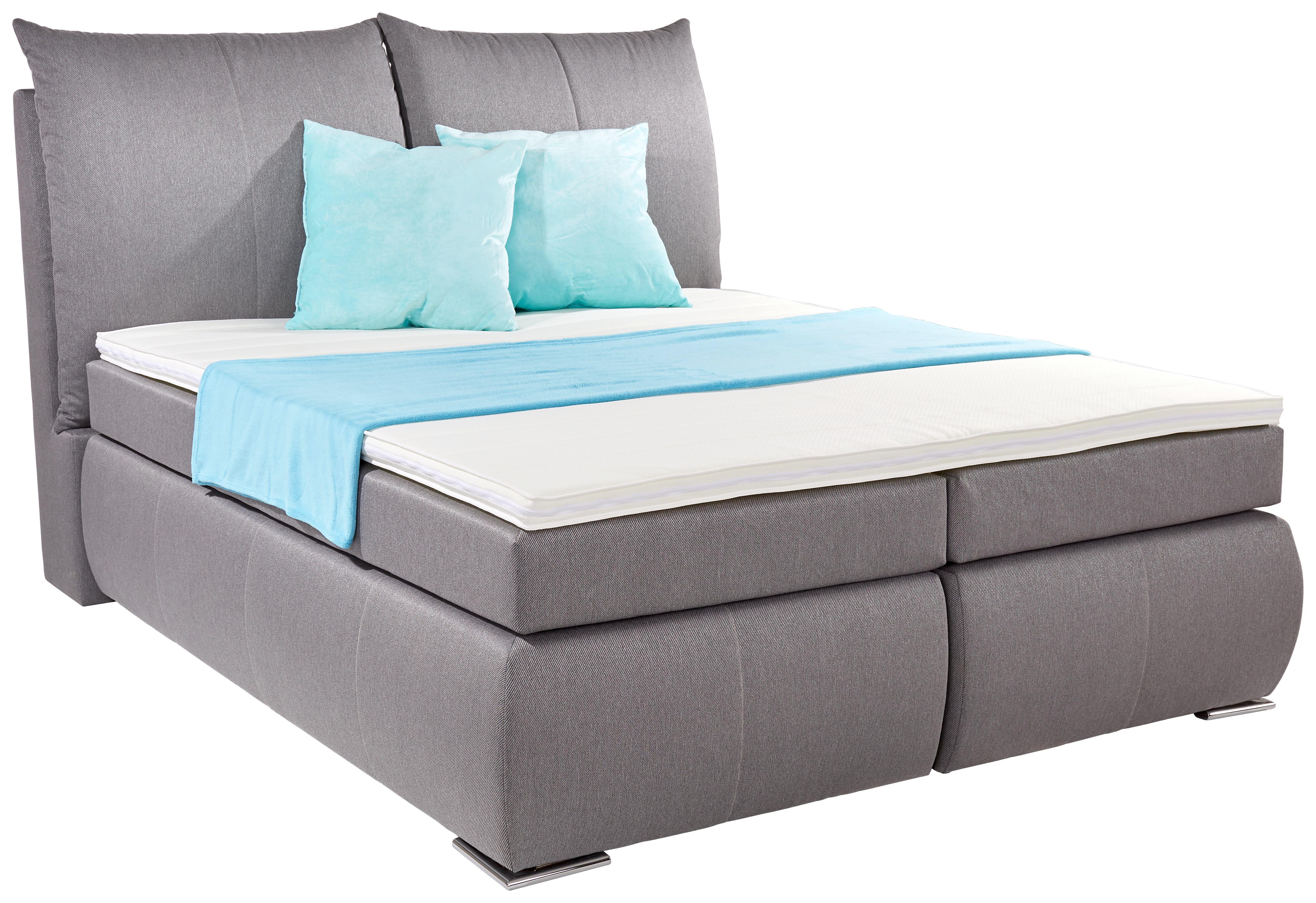 Boxspringbett Roma 180x200 Grau - Chromfarben/Grau, KONVENTIONELL, Textil (180/200cm)