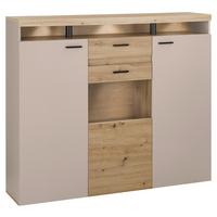 Highboard Strada Giga *ph* Eiche Artisan/Kashmir, B:151cm - Kaschmir/Schwarz, Trend, Glas/Holzwerkstoff (151/129/37cm)