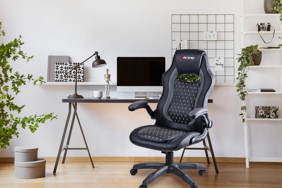 Gaming Stuhl Racing Kappa Mit Wippmechanik Schwarz/grau - Schwarz/Grau, Basics, Holz/Kunststoff (68,5/112-123/65,5cm)