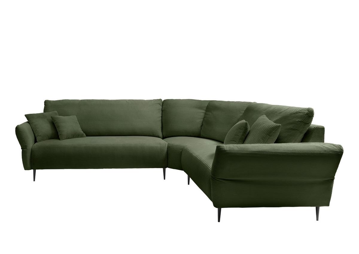 Ecksofa Vanilla Dunkelgrün S: 294x256 cm - Dunkelgrün/Schwarz, Design, Textil (294/256cm) - Livetastic