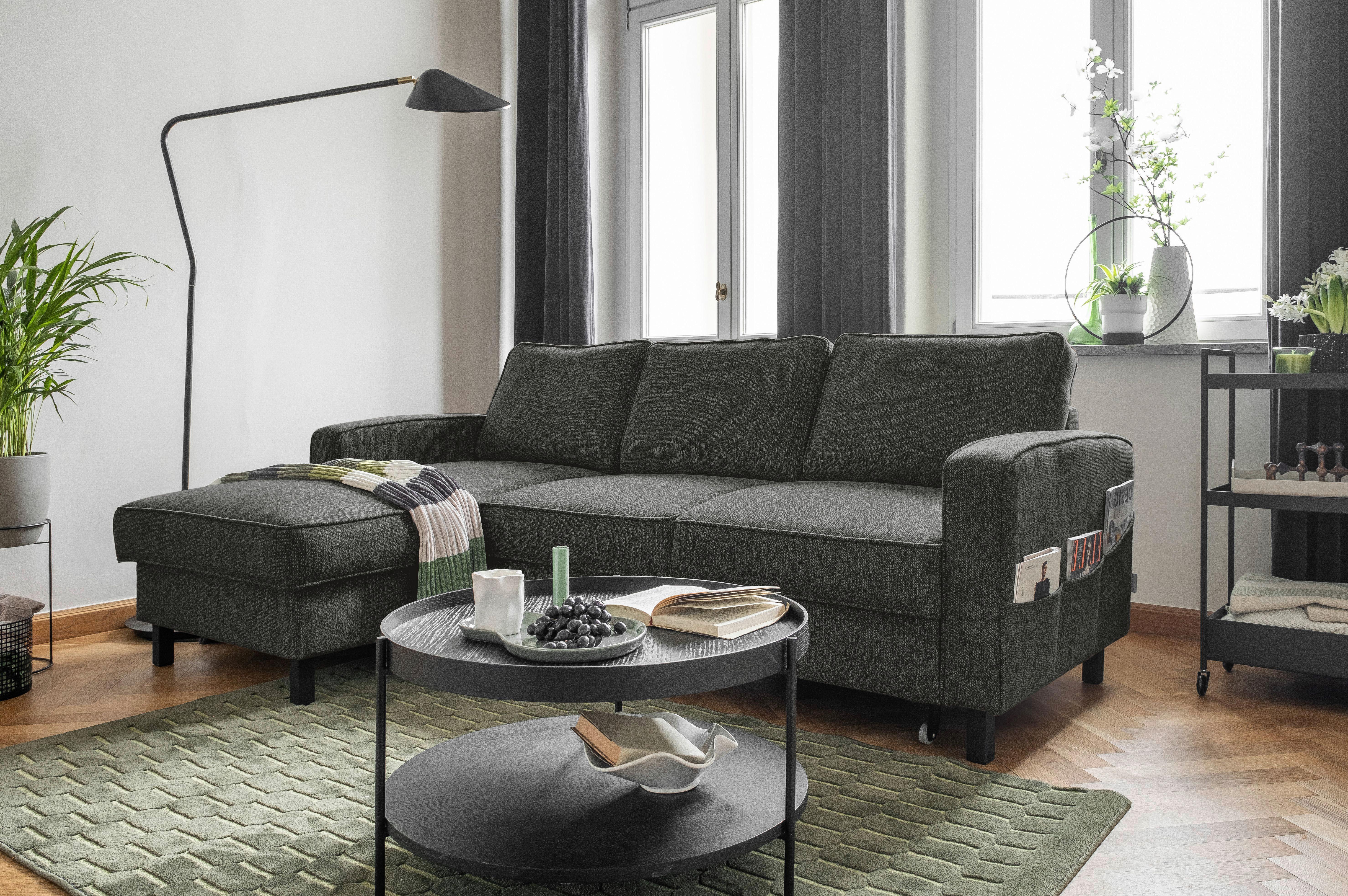 Ecksofa Molly Dunkelgrau S: 148x228 cm - Dunkelgrau/Schwarz, Textil (148/228cm) - MID.YOU