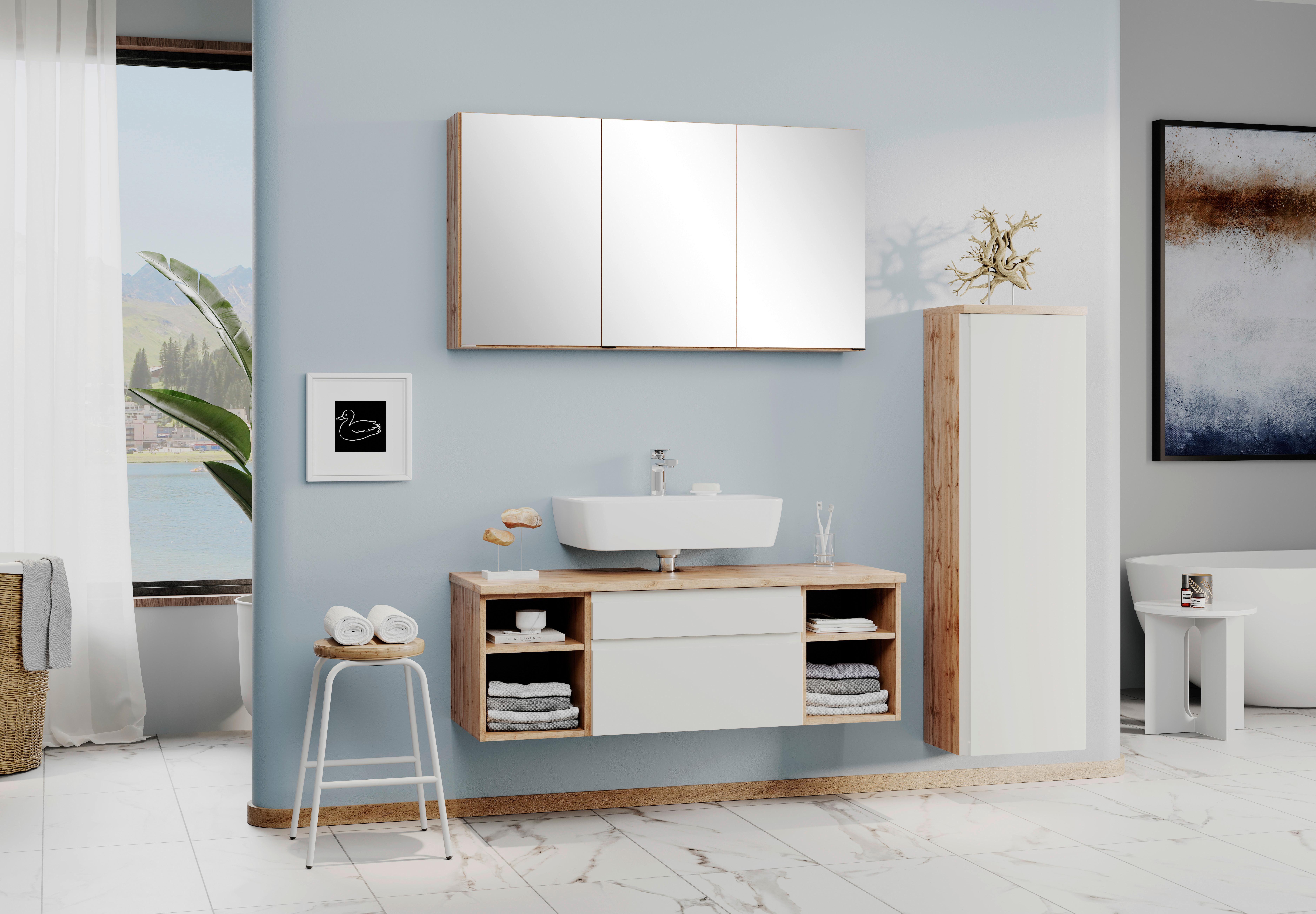 Midischrank Arosa B: 40 cm Weiß/Eiche Dekor - Silberfarben/Eiche Wotan, MODERN, Holzwerkstoff (40/130/35cm) - Held