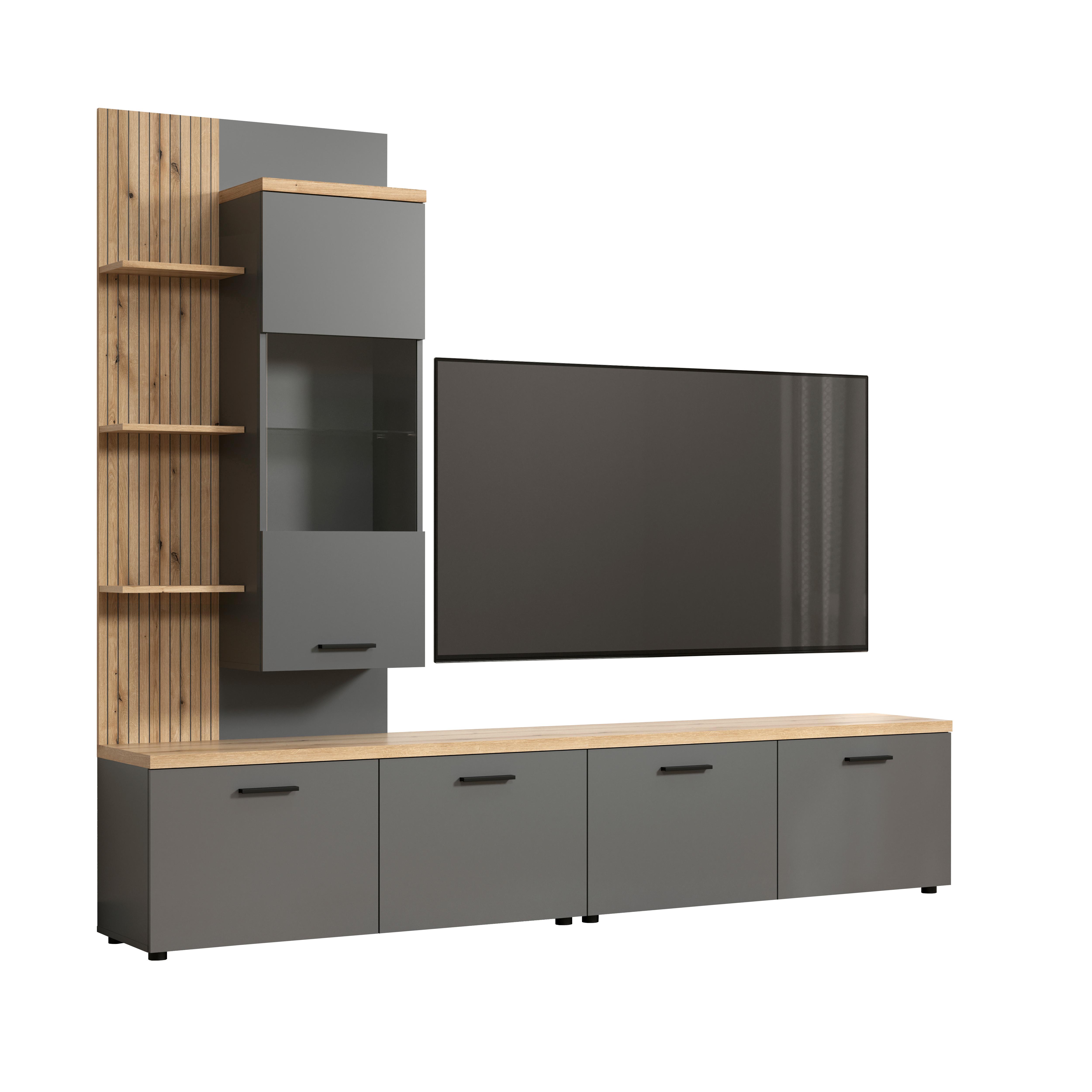 Wohnwand Baggio Anthrazit/Eiche B: 240cm - Eichefarben/Anthrazit, Design, Glas/Holzwerkstoff (240/212/40cm) - MID.YOU