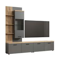 Wohnwand Baggio Anthrazit/Eiche B: 240cm - Eichefarben/Anthrazit, Design, Glas/Holzwerkstoff (240/212/40cm) - MID.YOU