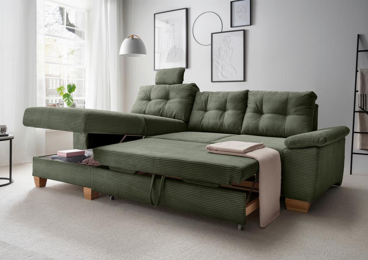 Ecksofa Brizzini Dunkelgrün S: 176x270 Cm - Dunkelgrün/Naturfarben, MODERN, Textil (176/270cm) - Livetastic