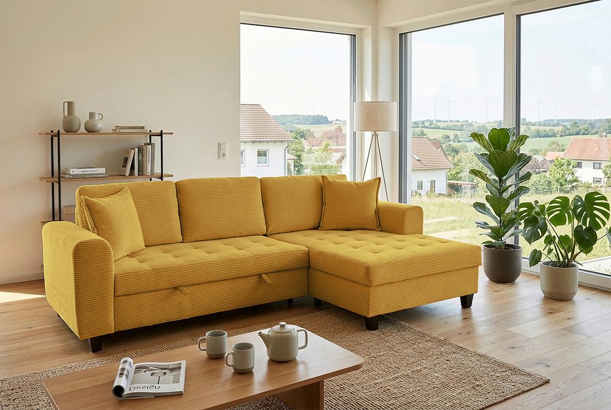 Ecksofa Moritz Senfgelb S: ca. 265x155 cm - Senfgelb, Trend, Textil (265/155cm)