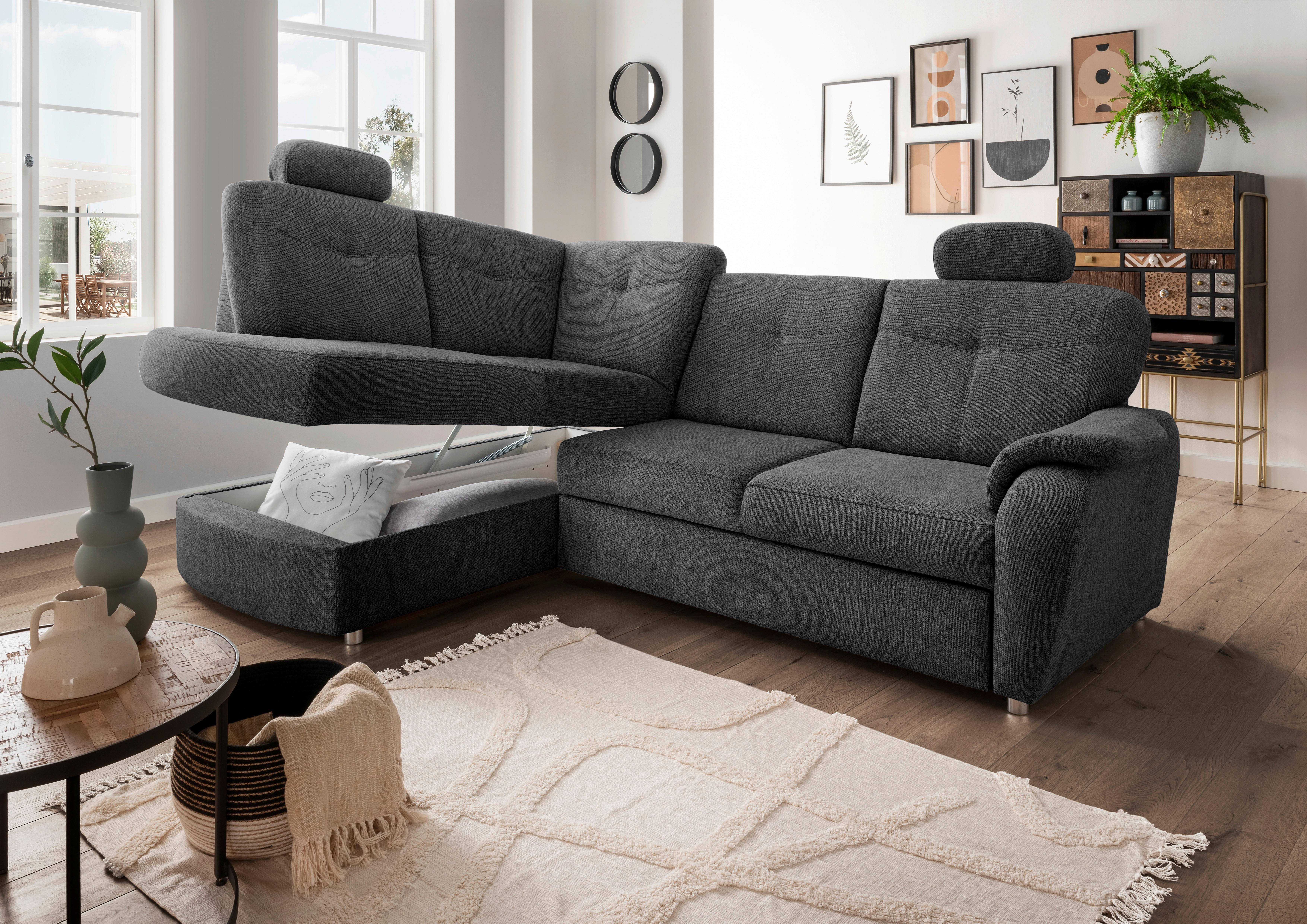 Eckschlafsofa Rosali Anthrazit S: 180x264 Cm - Chromfarben/Anthrazit, MODERN, Textil (180/264cm) - Livetastic