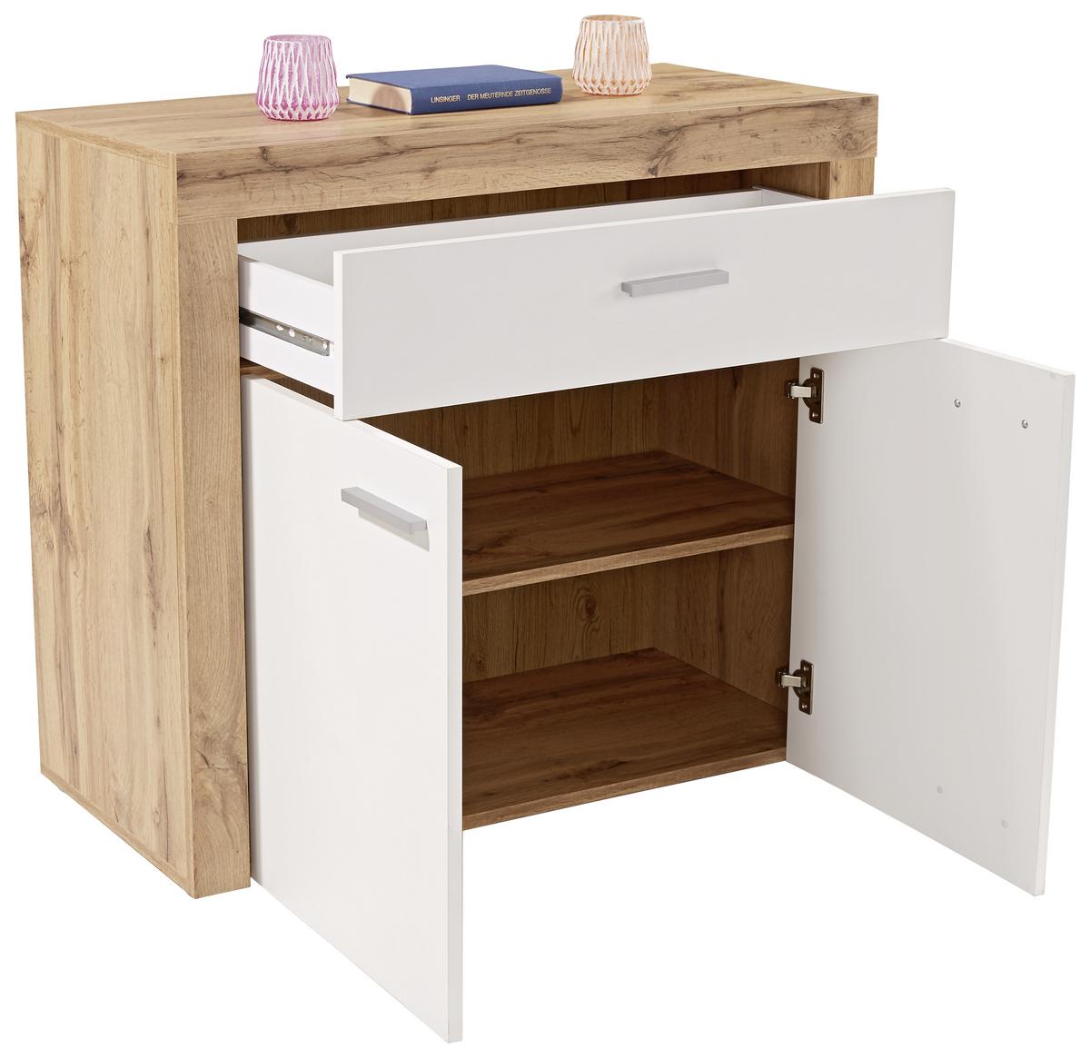 Kommode 94,1cm Focus, Weiß - Eichefarben/Schwarz, MODERN, Holzwerkstoff (94,1/79/39cm)