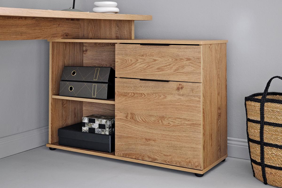 Eckschreibtisch Mit Stauraum B 140cm H 76cm Club, Eichefarbe - Eichefarben, MODERN, Holzwerkstoff (140/95/76cm) - Livetastic