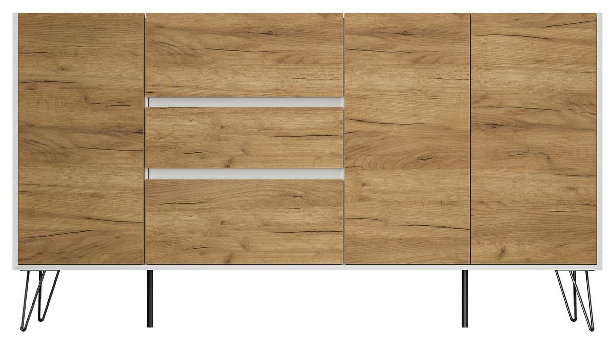 Sideboard Posseik Industrial Eichefarben/weiß B: 177cm - Eichefarben/Weiß Hochglanz, Design, Holzwerkstoff (177/93,6/42cm) - P & B