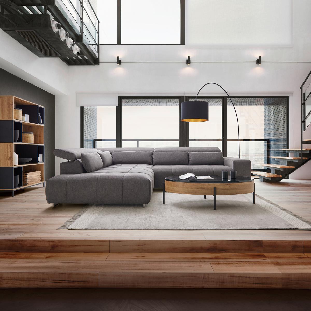 Sedacia súprava Orion, sivá - ľavé prevedenie - sivá/chrómová, Modern, kov/textil (310/70-88/225cm) - Bessagi Home