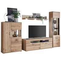 Wohnwand Kansas - Alteiche/Silberfarben, KONVENTIONELL, Glas/Holz (330/208,3/50,2cm) - Livetastic