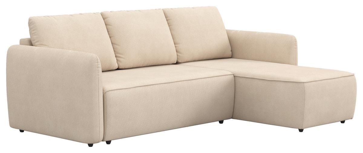 Ecksofa mit Bettfunktion Flow Microfaser natur, B: 239cm - Schwarz/Naturfarben, Trend, Textil (239/170cm) - MID.YOU