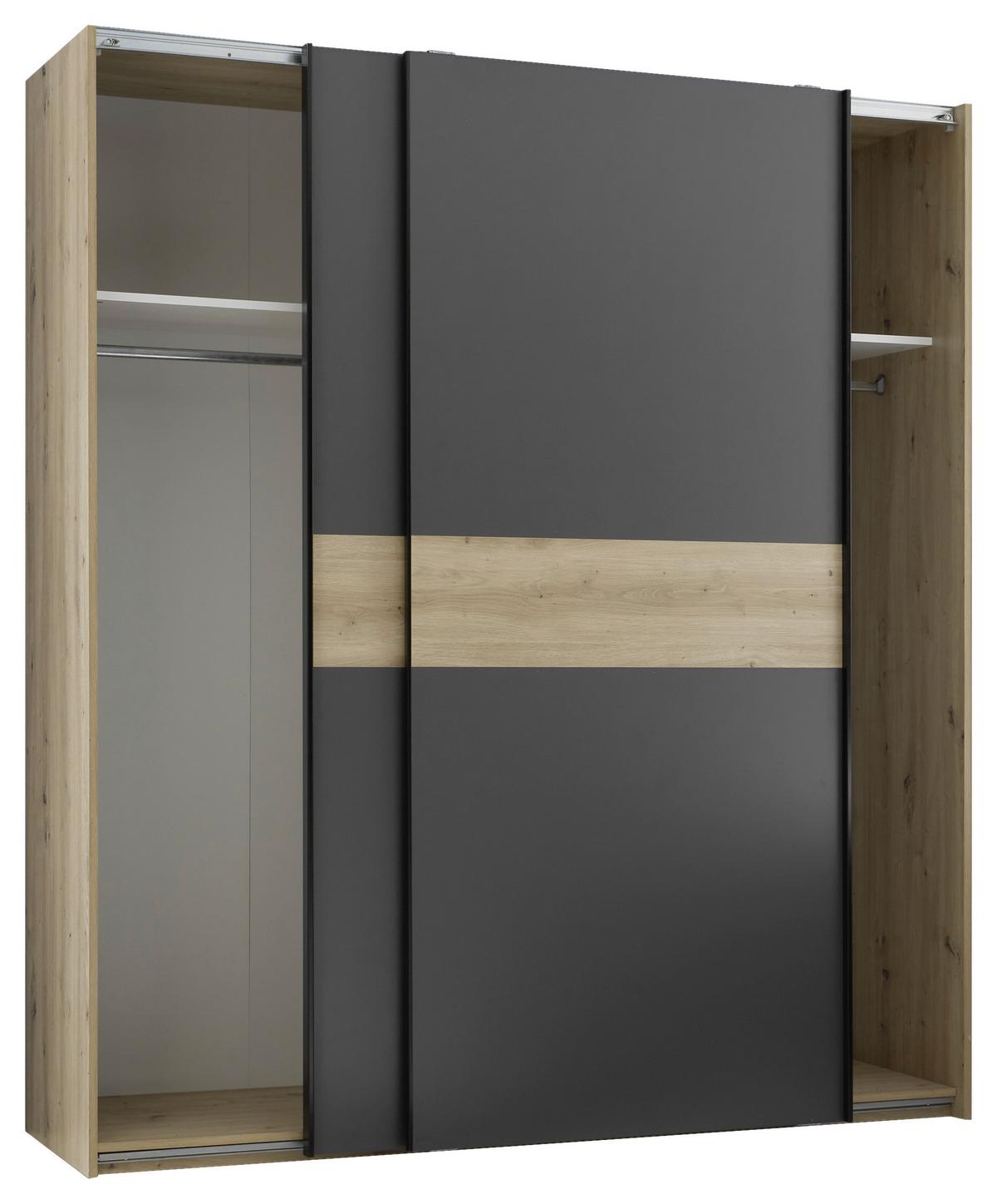 Schwebetürenschrank Liam Eiche Artisan, B: 170 cm - Graphitfarben/Eiche Artisan, KONVENTIONELL, Holzwerkstoff (170/195/57,5cm)