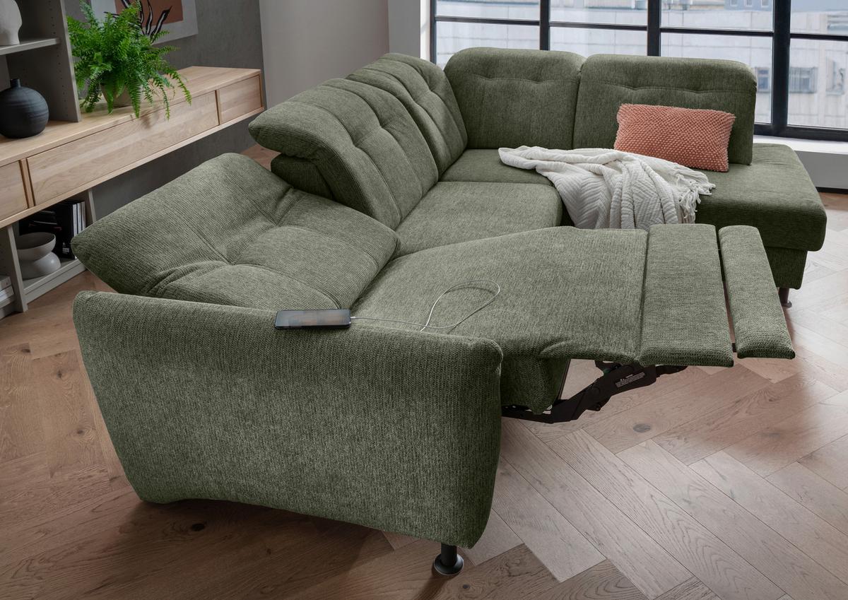 Ecksofa Minori Chenille Dunkelgrün, S: 270x198 cm - Dunkelgrün/Schwarz, MODERN, Textil (270/198cm) - Livetastic