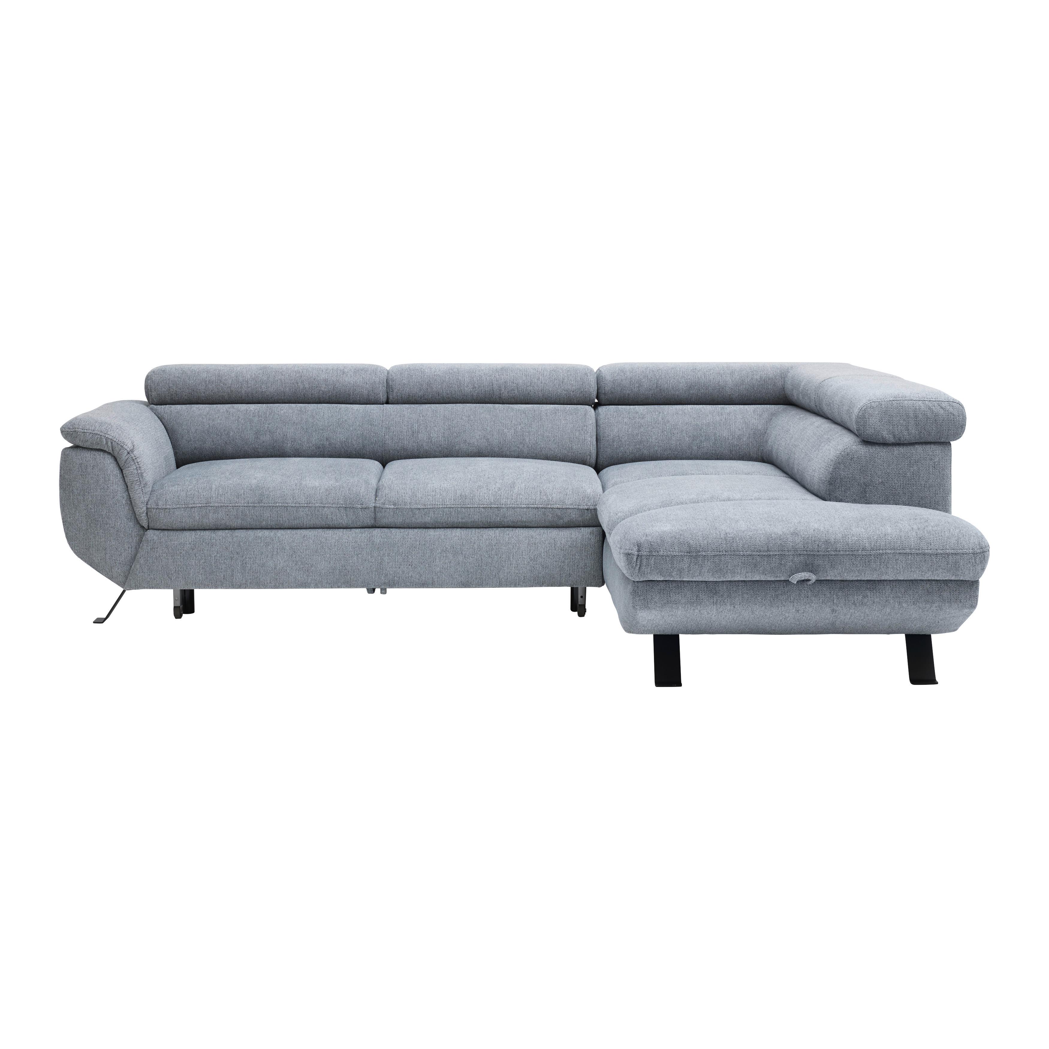 Sedací souprava RAVEN, pravá, šedá, úložný prostor a lůžko - šedá/černá, Moderní, kov/textil (257/198cm) - Mömax