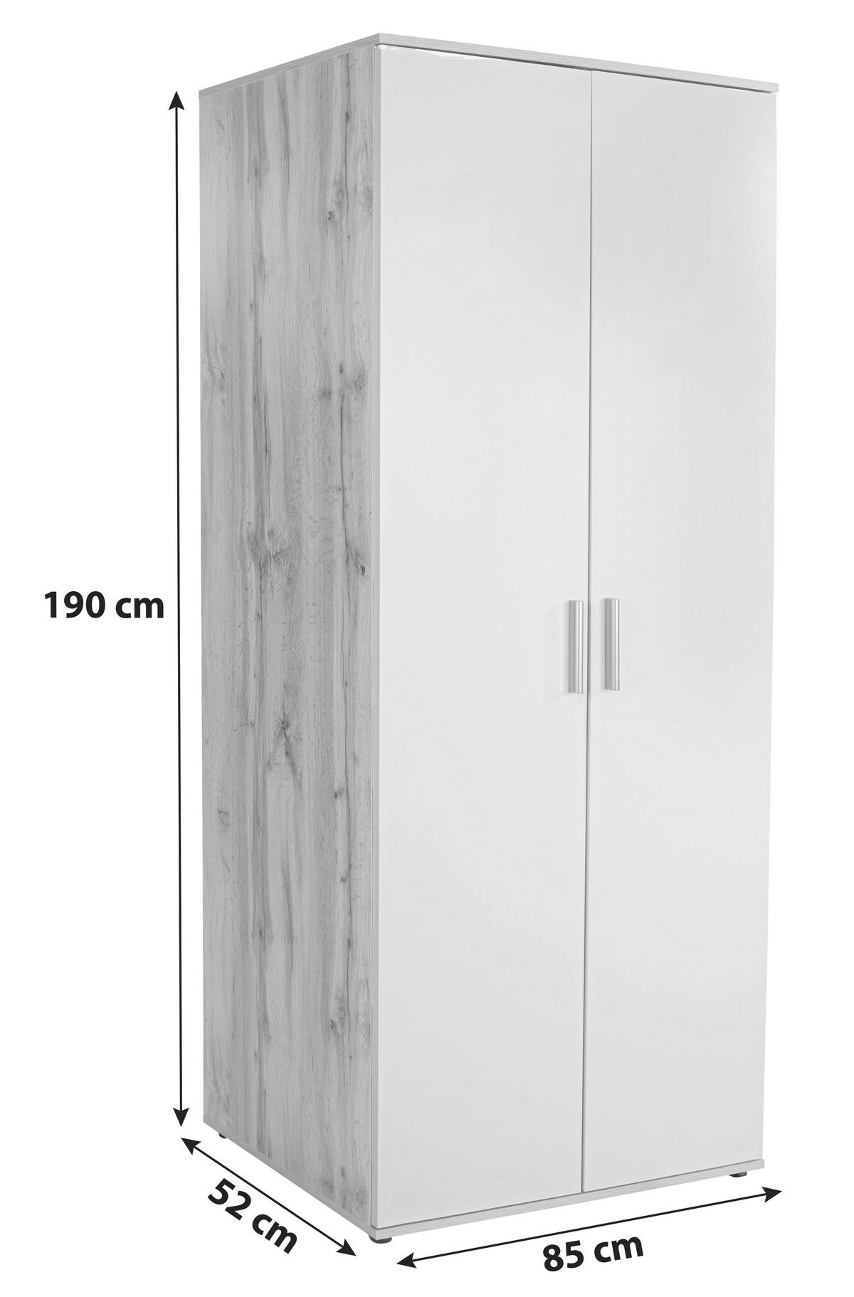 Drehtürenschrank 85cm Twin, Weiß/ Wildeiche Dekor - Eichefarben/Weiß, KONVENTIONELL, Holzwerkstoff (85/190/52cm)
