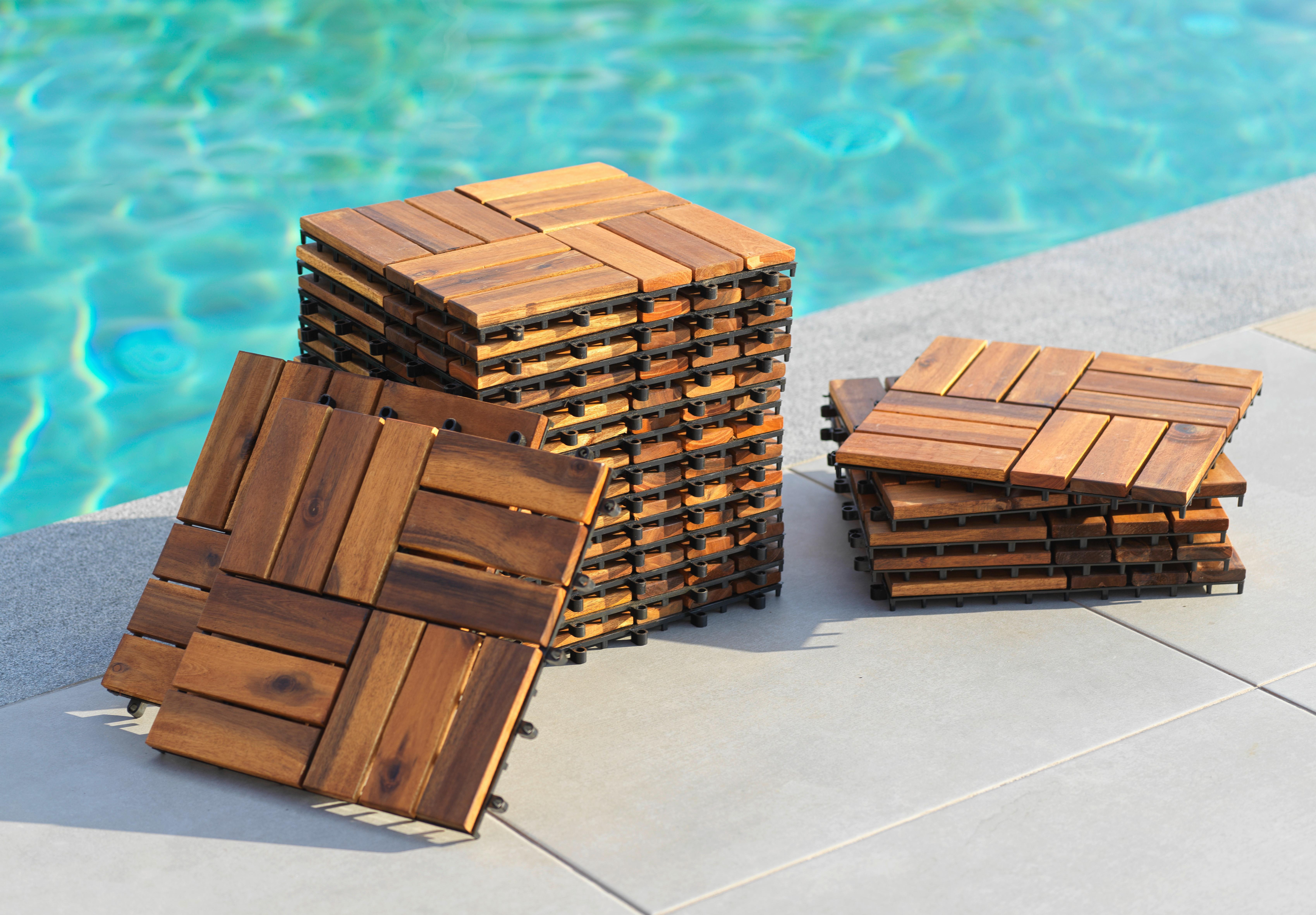Terrassenfliese Dominik 10er Set 30x30 cm Akazienholz - Schwarz/Akaziefarben, MODERN, Holz/Kunststoff (30/30cm) - Ondega