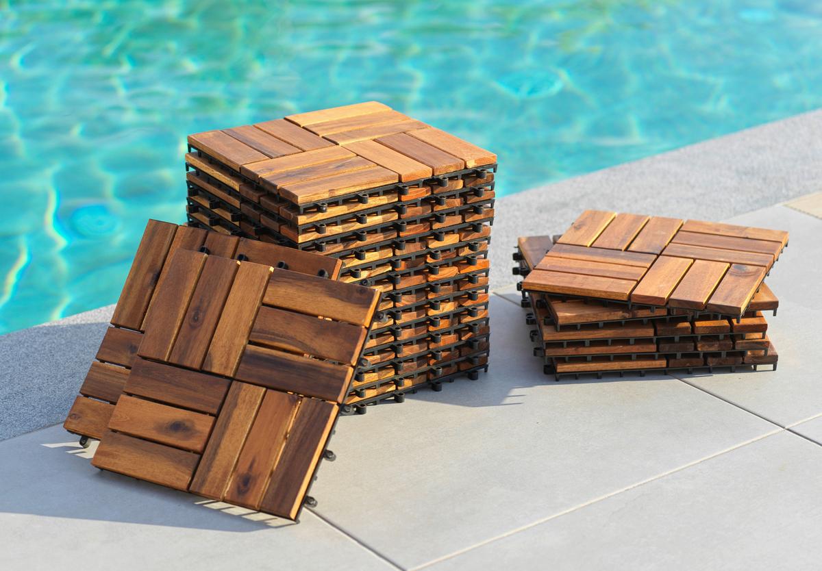 Terrassenfliese Dominik 10er Set 30x30 cm Akazienholz - Schwarz/Akaziefarben, MODERN, Holz/Kunststoff (30/30cm) - Ondega