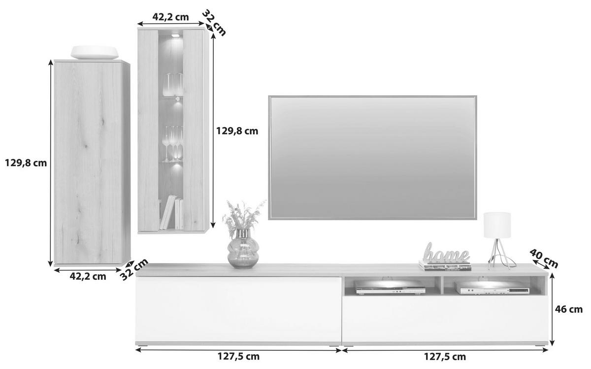 Wohnkombination 4 -Teilig. Power Alpinweiß - MODERN, Holzwerkstoff (297,2/219,2/40cm)