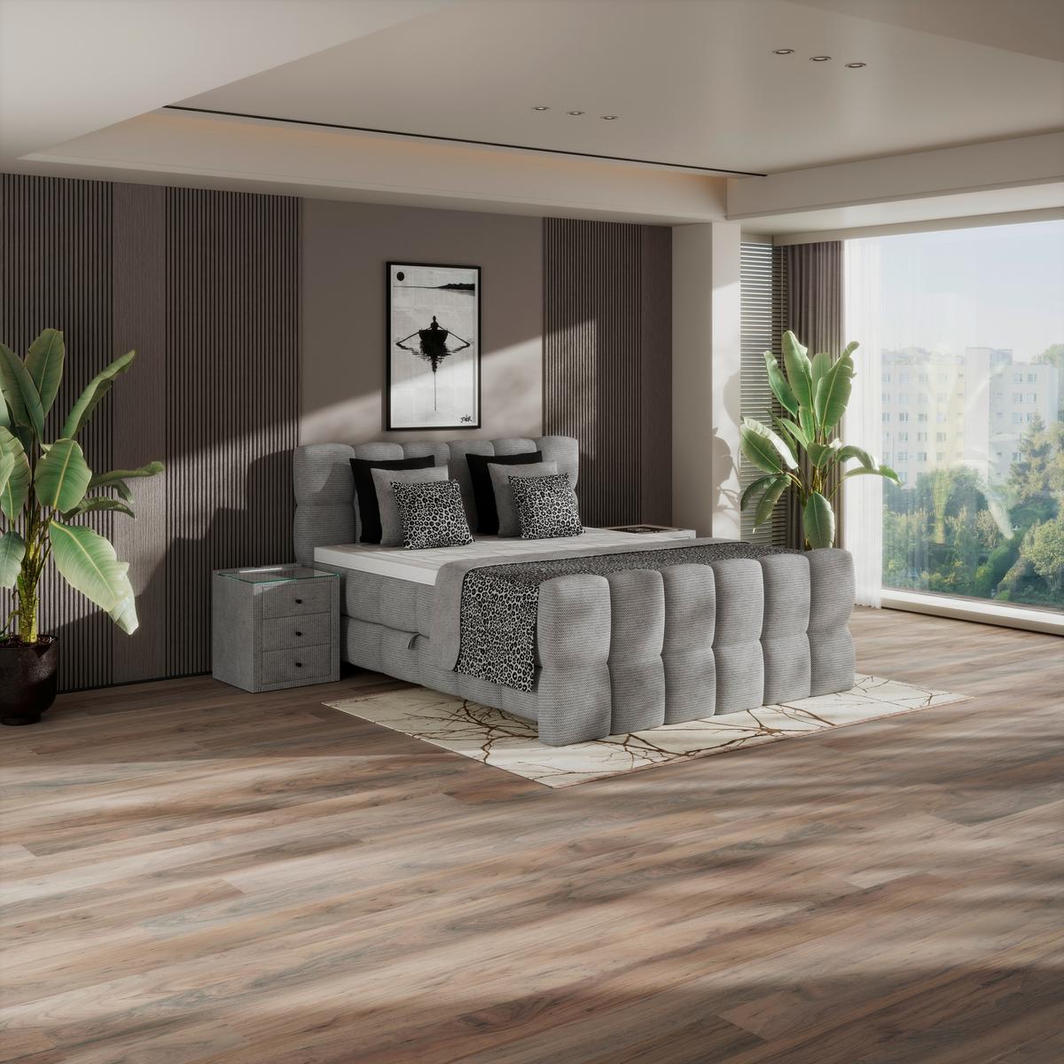 Boxspringbett Brisbane inkl. Bettkasten 200x200 - Hellgrau/Schwarz, Trend, Holz/Holzwerkstoff (200/200cm) - Sembella
