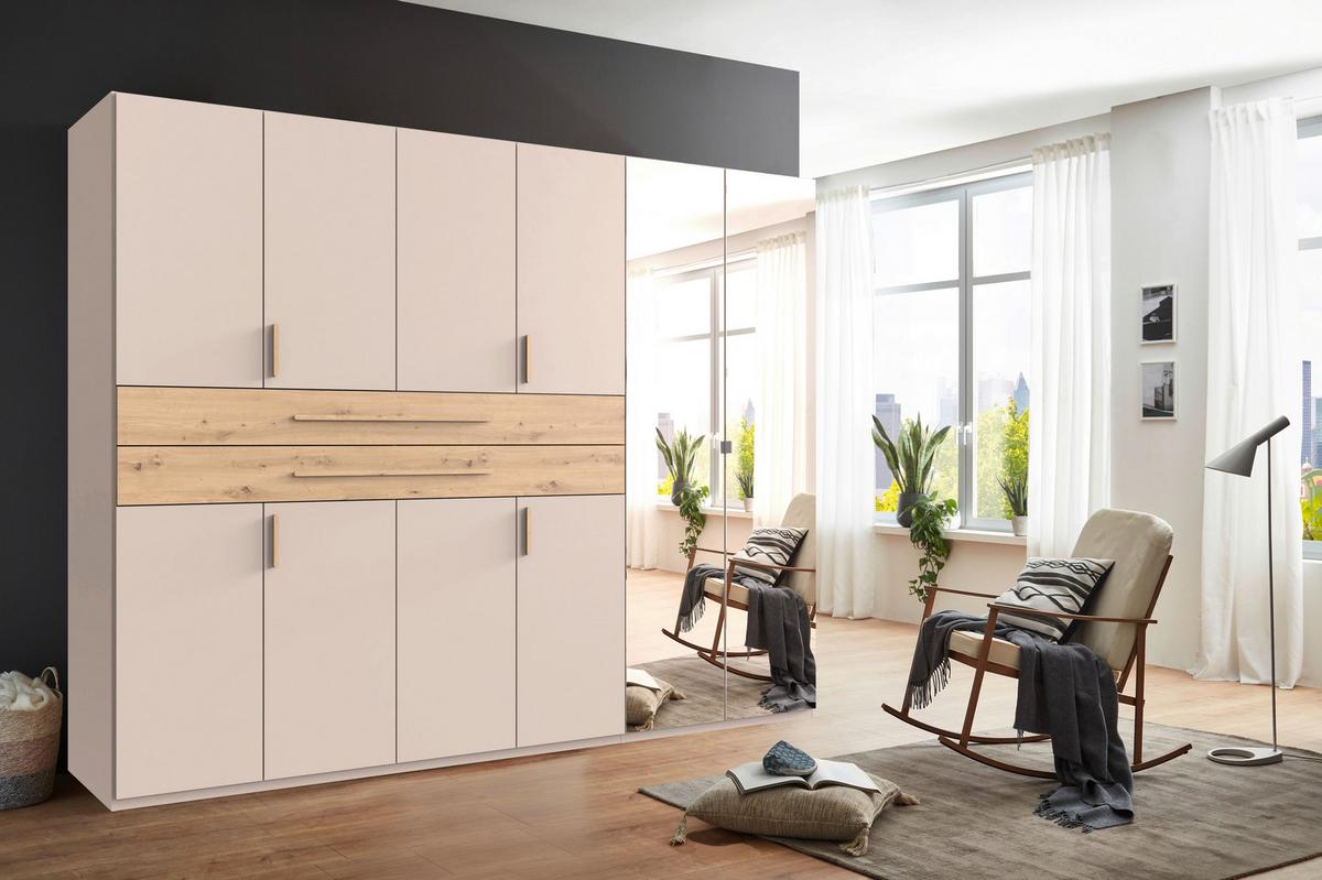 Šatní skříň LUMIO, šířka 270 cm - kašmírová/dub artisan, Konvenční, kompozitní dřevo/sklo (270/208/58cm) - Modern Living