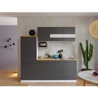 Küchenzeile mit Geräten 210 cm Grau/Nuss Dekor - Nussbaumfarben/Weiß, KONVENTIONELL, Holzwerkstoff (210cm) - Respekta