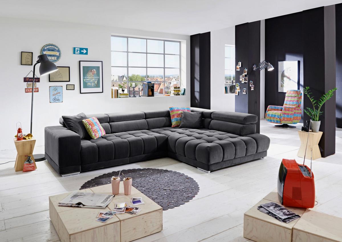 Sedacia súprava IBA, pravá, antracitová, bez funkcií - antracitová/chrómová, Lifestyle, textil (323/73/222cm) - Premium Living