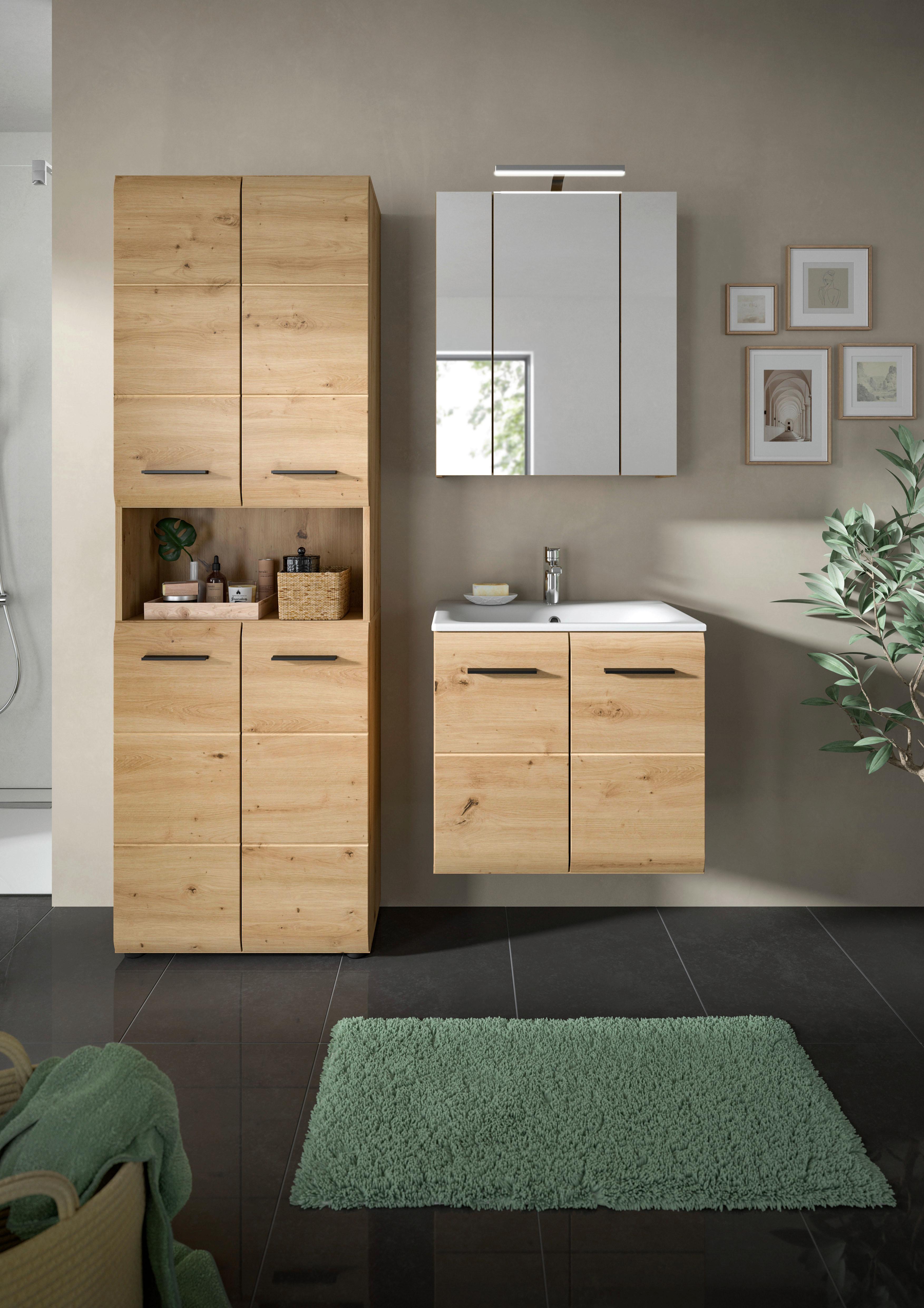 Badezimmer Ice Eiche Artisan Dekor B: 120cm - Schwarz/Eiche Artisan, Basics, Keramik/Holzwerkstoff (120cm) - MID.YOU