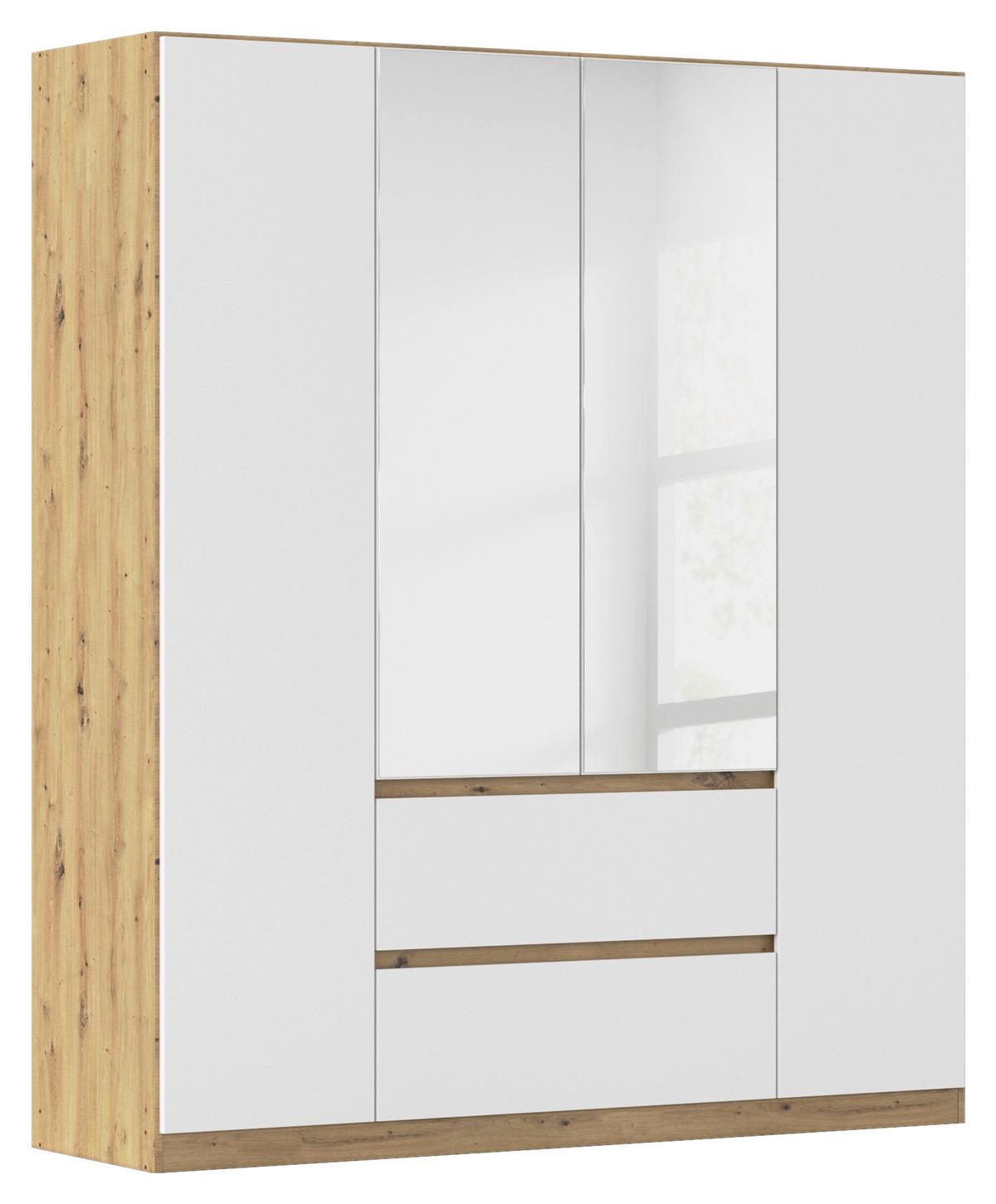 Drehtürenschrank Mainz Eiche Artisan B: 181 cm - Silberfarben/Weiß, Basics, Holzwerkstoff (181/210/54cm) - Rauch Möbel