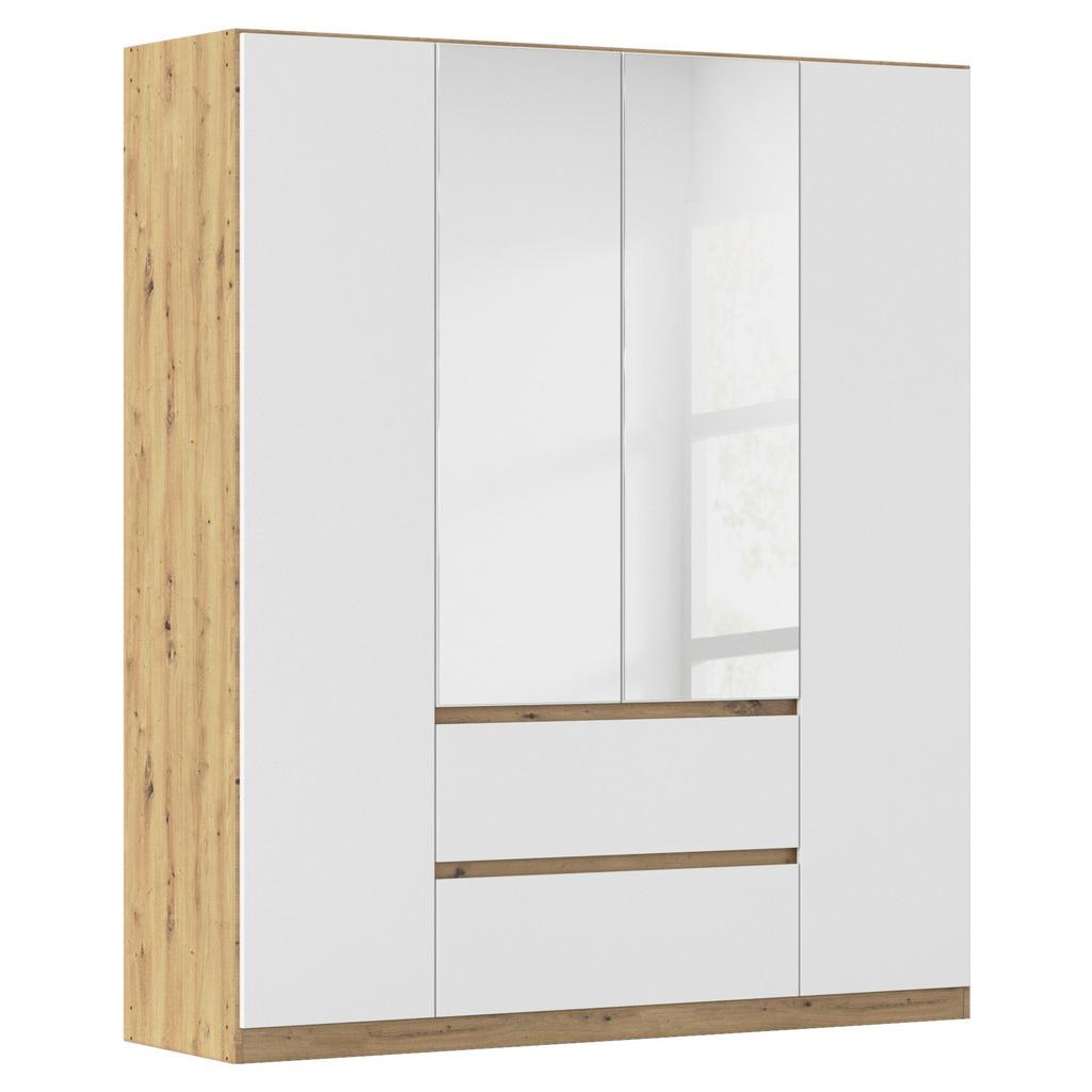 Drehtürenschrank mit Spiegel 181 cm Mainz, Weiß/Eiche