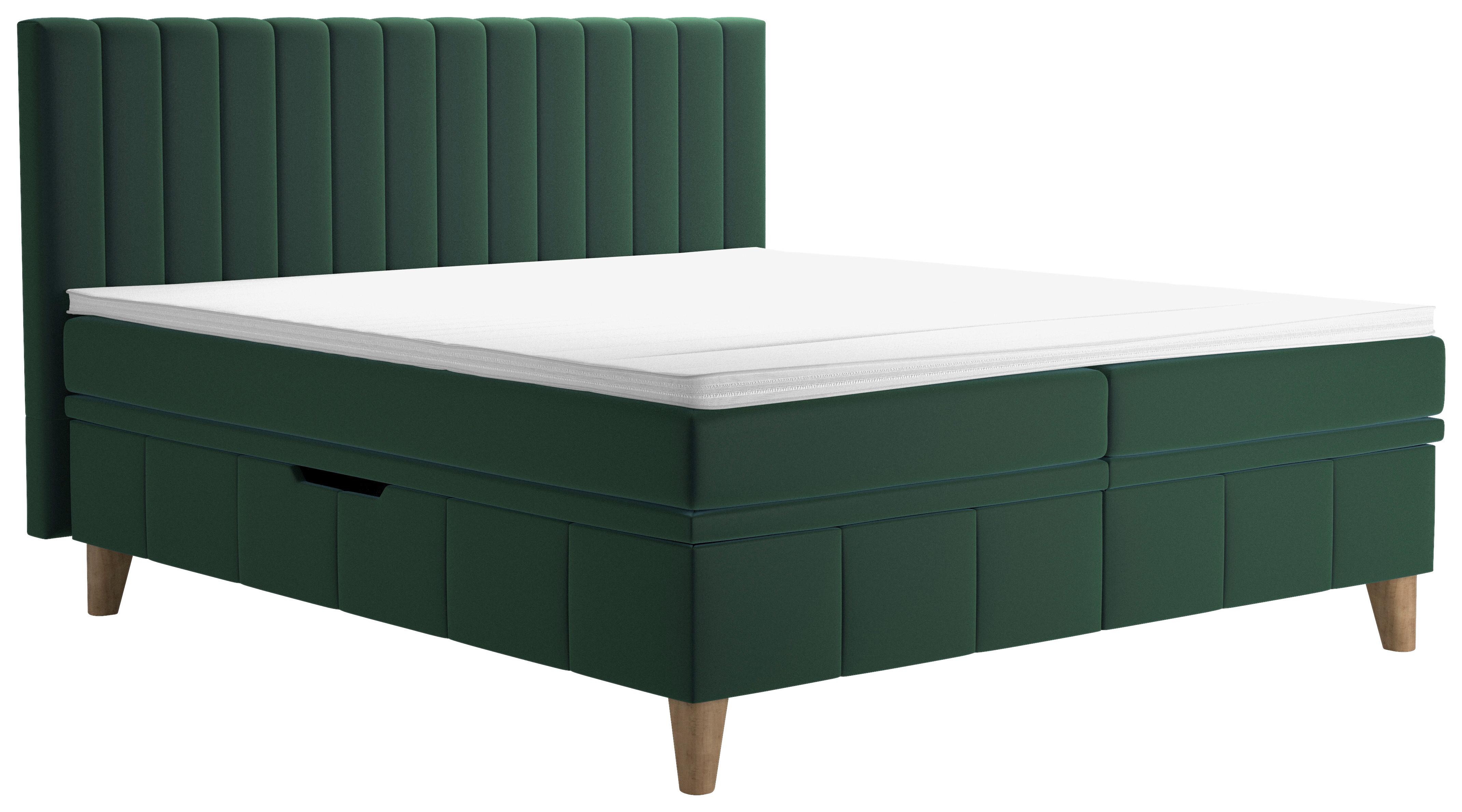Manželská postel s matracemi Vivien, 180x200, tmavě zelená - tmavě zelená/barvy buku, Moderní, dřevo (180/200cm)